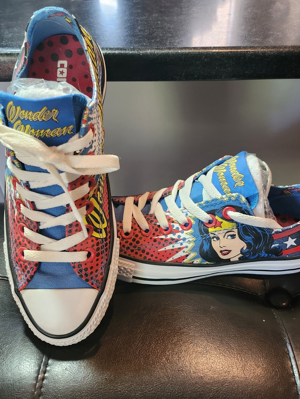 Converse Wonder Woman Comic Pop Art Sneakers - Blue, Red, Yellow, White